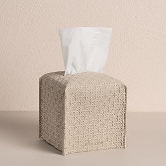 OLETHA Square Tissue Box Cover - Aesthetic Desk Decor for Room, Home & Office - Tissues Cube Boxes Holder - Lattice Patterns, Light Taupe