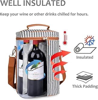 Tirrinia 4ボトルワインギフトキャリア – 断熱&パッド入りポータブル万能ワインキャリークーラートートバッグ 旅行/BYOBレストラン/ワインテイスティング/パーティーに ワイン愛好家へのギフトに最適 ブラックストライプ