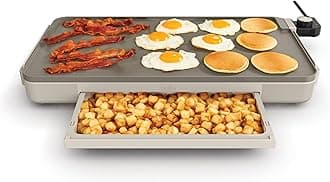 bella 12" x 22" Electric Griddle with Warming Tray, EverGood™ Ceramic Nonstick Coating & Removable Temperature Probe, Dishwasher-Safe Drip Tray & Cool Touch Handles, 1500 Watt, Oatmilk