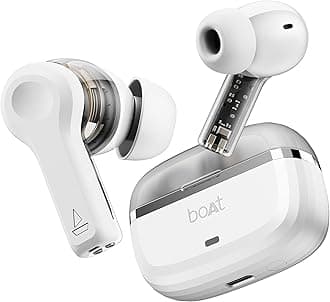 Boat Nirvana Space, 360 Spatial Audio, Active Noise Cancellation (~32dB), 100Hrs Battery,4Mics ENx, Fast Charge, v5.3 Bluetooth TWS in Ear Earbuds Wireless Earphones with mic (Celestial White)