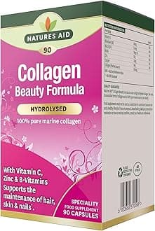 Natures Aid Collagen Beauty Formula With Vitamin C, B & Zinc |For Maintenance Of Normal Hair, Skin & Nails | Supports Normal Collagen Formation In The Skin | Hydrolyzed | 90 Vegetable Capsules