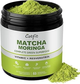 Catfit Matcha Powder with Moringa, Green Tea and Resveratrol, 4-in-1 Superfood for Energy, Immune, Digestion and Antioxidant Support, Vegan, Gluten-Free, 5.64 oz
