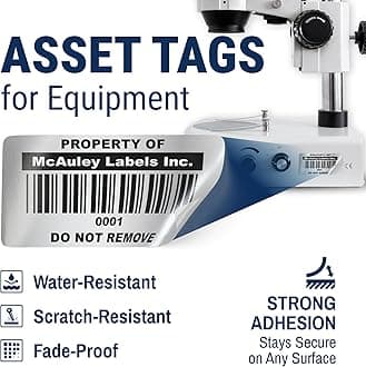 McAuley Labels Custom Asset Tags for Equipment – Numbered, Permanent, Adhesive, Metalized Silver Polyester - ID Label - 2x1 Inches