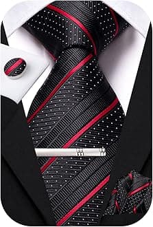 Hi-Tie Classic Mens Silk Ties Set 4 PCS Necktie Pocket Square Cufflinks Clip Pin Solid Strip Paisley Tie