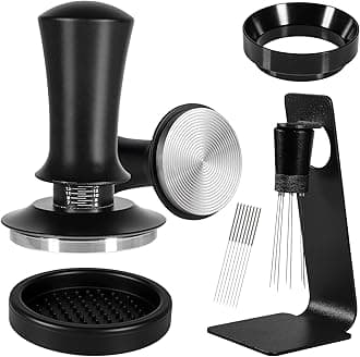 Espresso Accessories Kit 51mm, Coffee Tamper with Spring Loaded Calibration, 316 Stainless WDT Tool with Magnetic Stand and Dosing Funnel Set Fits Espresso Machine Press and 51mm Portafilters
