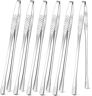 meekoo 6 Pcs 11 Inches Stainless Steel Korean BBQ Grill Tongs Japanese Barbecue Tongs for Cooking Portable Kitchenware Home Outdoor Steak Salad Food