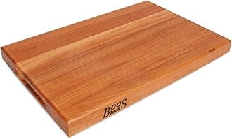 John Boos R-Board Series Rectangular Wooden Cherry Cutting Board 24”x18” – 1.5” Thick, 13.5-lb Reversible Butcher Block with Edge-Grain & Finger Grips – Made in the USA