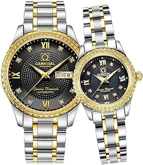 MASTOP Men and Women Automatic Watch Gold Silver Stainless Steel Dress Couple Watches for Her and His Set of 2 …