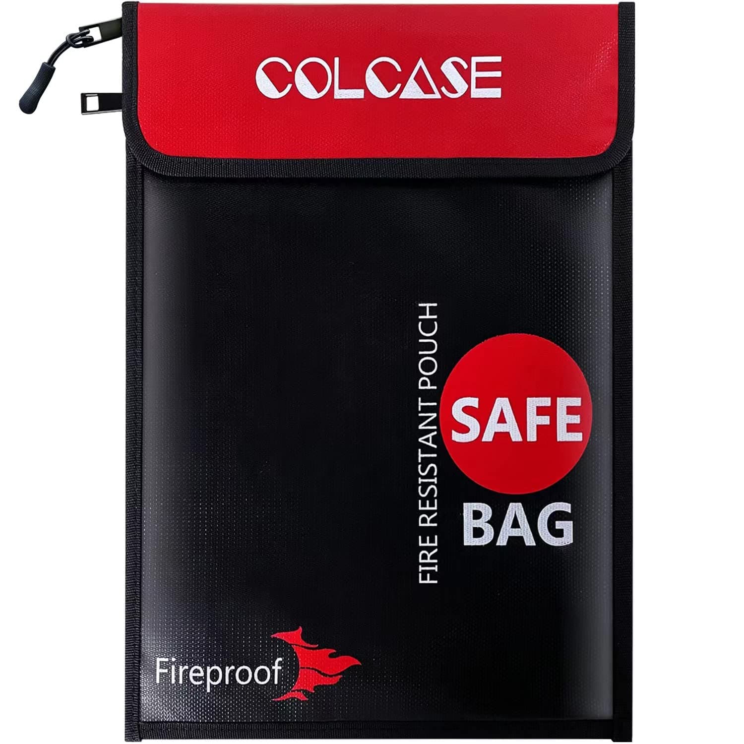 Fireproof Document Bag Upgraded 2 Pockets (2000 ℉)15 x 11 Inches Silicone Coated Fireproof and Waterproof Money Bag Fireproof Safe Storage for Money, Documents, Jewelry and Passport Black