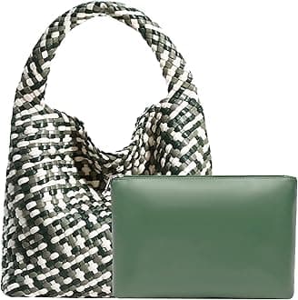 Women Vegan Leather Hand-Woven Tote Handbag Fashion Shoulder Top-handle Bag All-Match Underarm Bag with Purse