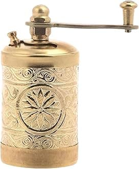 LaModaHome Vintage Mini Antique Copper Grinder for Salt and Pepper, Turkish, Greek, Arabic Coffee Beans, Spices, Herbs Mill, Manual Kitchen Accessories for Home, Restaurant, Farmhouse, Gift - Gold