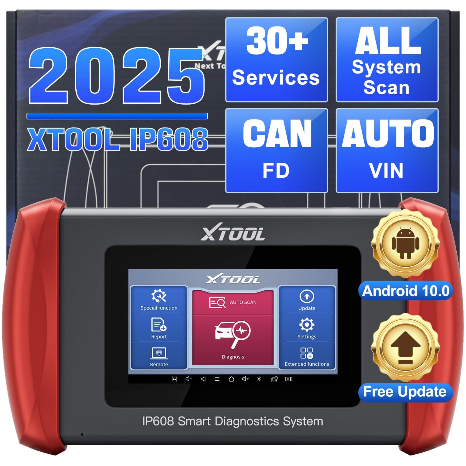 XTOOL IP608 Full System OBD2 Scanner Diagnostic Tool, Code Reader for Cars and Trucks with 30+ Services - EPB/SAS/BMS/Throttle Relearn/ABS Bleeding, CAN FD, Lifetime Free Update