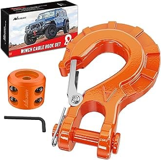 Nilight Forged Steel Winch Hook 3/8" Grade 70 Safety Latch Winch Cable Hook Stopper & Clevis Slip Hook Sets, Included Allen Wrench,Max 35,000 lbs,2 Years Warranty, Orange