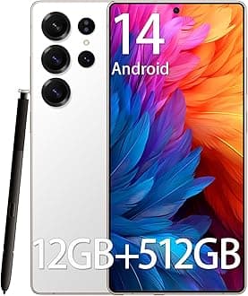 Unlocked Phones F25 Ultra, 12GB + 512GB, 5G Android 14 Phone, 6.9" OLED Display, 108MP+48MP Camera, Large Battery 5000mAh, Built-in Pen, Face ID, GPS, Dual SIM Smartphone (White)