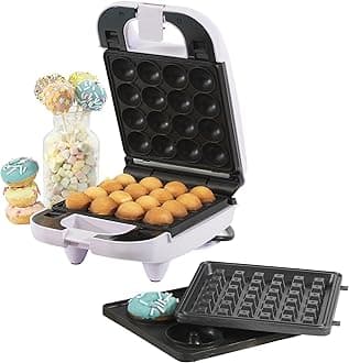 Giles & Posner Mini Treat Maker - 3 In 1, Makes 16 Cake Pops, 1 Waffle & 4 Doughnuts, Removable Non-Stick Plates, Easy Clean, 650W, Compact Design, Quick 3 Minute Preheat, Non-Slip Feet, Purple
