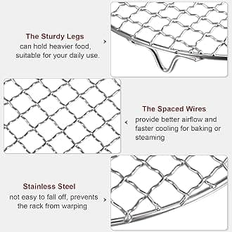 HARFINGTON Round Cooking Rack 11.6-inch 201 Stainless Steel Cross Wire Barbecue Grill Net with 20mm Legs for Cooking Baking Steaming BBQ