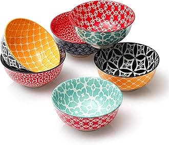 DOWAN Porcelain Dessert Bowls, 300 ml Vibrant Colours Ice Cream Bowls, Φ11.4 cm Cute Small Snack Bowls Set, Condiment, Microwave and Dishwasher Safe, Lightweight, Set of 6 | Christmas,Housewarming