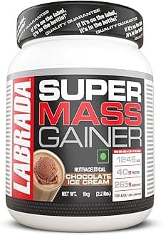 Labrada Super Mass Gainer 3kg | High-Calorie Protein Powder for Muscle Growth and Recovery |1246 Calories | 40g Protein | 265g Carbs | Chocolate Ice Cream Flavor | 3g Creatine | 500mg Glutamine. (1000gm)