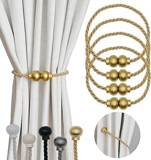 4 Pack Magnetic Curtain Tiebacks Modern Handmade Rope Curtain Tie Backs Decorative Drapes Weave Holdbacks for Home Outdoor Bedroom Office Decorative Curtain, Gold
