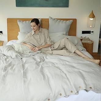 Simple&Opulence (King, Grey) - Simple & Opulence Coconut Buttons Bedding Set Linen Duvet Cover Set (King, Grey)