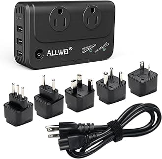 ALLWEI Travel Voltage Converter 220V to 110V Power International Travel Adapter for Hair Straightener/Curling Iron, Universal Power Plug Adapter UK, US, AU, EU, IT, India (Black)