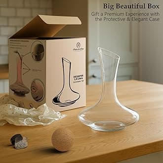 Connoisseur : Wine Decanter & Accessories (Cork Stopper + Cleaning Beads) - 100% Lead-Free Crystal Wine Carafe – Unique Gift Idea