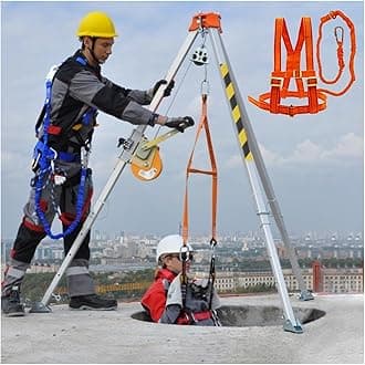 Aluminum Confined Space Tripod 7 Feet Legs, Commercial Rescue Tripod Falling Protector Bracket for Traditional Confined Spaces/Working In High Places/Firefighting (Color : 1800LBS Winch)