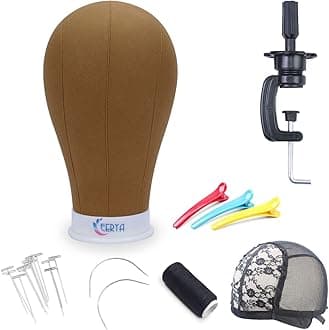 Eerya 22 Inch Wig Head Stand Set for Wig Making Display Styling Training Poly Canvas Block Head with Mount Hole Mannequin Manikin Head Stand(22 Inch)