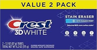Crest 3D White Stain Eraser Teeth Whitening Toothpaste, ICY Clean Mint, 3.1 oz, Pack of 2