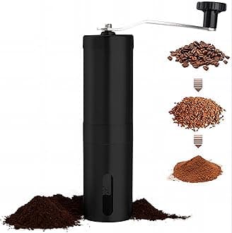 GAHVA Coffee Grinder Manual with Adjustable Settings Conical Burr Grinder for Coffee Beans, Stainless Steel Burr Coffee Grinder for Aeropress, Drip Coffee, Espresso (Black, Stainless Steel)