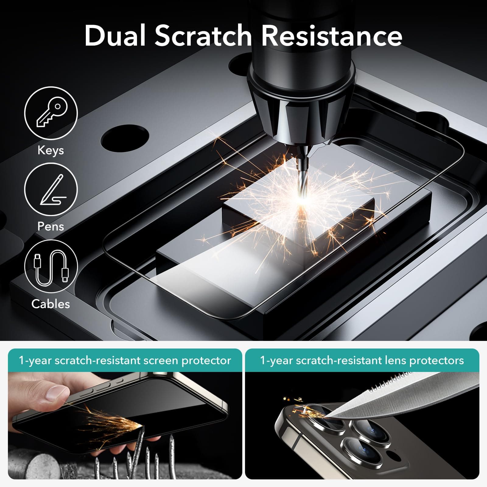 ESR for iPhone 15 Pro Screen Protector Set, 3 Tempered-Glass Screen Protectors and 2 Sets Individual Lens Protectors, 2.5D Curved Edges, Full-Coverage Military-Grade Protection, Scratch Resistant