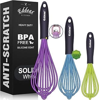Silicone Whisk, Non Scratch Coated Whisks for Cooking Baking Balloon wisk, Kitchen Whisk Set of 3 Size 7.5"+ 9" +11"