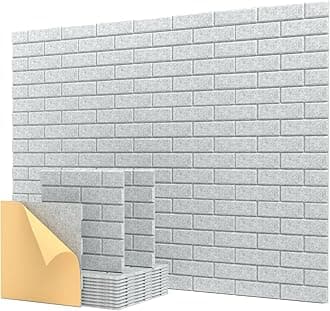 Kuchoow Soundproof Wall Panels, Sound Proof Panels for Wall,12 Pack Acoustic Panels Sound Absorbing Self Adhesive, Brick Acoustic Wall Panels for Home, Room, Ceiling, 12"×12"×0.4",Gray