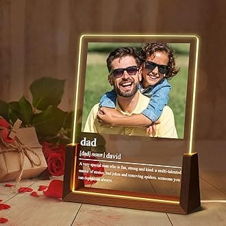 Ship Next Day Personalized Father's Day Gift for Dad, Personalized Light Up Acrylic Picture Frame, Unique Romantic Birthday Christmas Gift for Dad from Son Daughter Kid Wife
