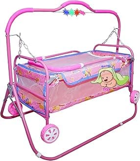 Cotton Baby Cradle For Newborn Babies With Deluxe Comfortable Baby Swing Palna Baggi With A Foldable Design For 0 To 2 Years Pink Colour Jhula For Boys And Girls