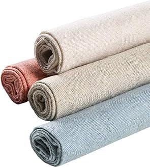 Needlework Fabric, 4Pcs 4 Colors Natural Linen Fabric Solid Colored Embroidery Fabric Cross Stitch Aida Cloth for Making Garment Craft, Needle Embroidery, 20 Inch Linen Fabric DIY Decoration C