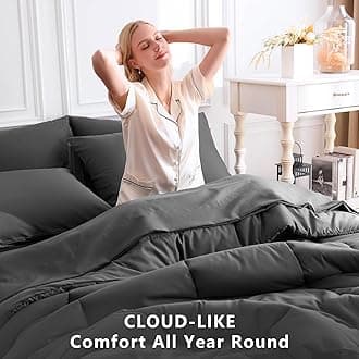 CozyLux Twin Comforter Set with Sheets Dark Grey, 5 Pieces Bed in a Bag, Dark Gray Comforter Twin Size, All Season Bedding Set with Stitch Quilted Comforter, Flat Sheet, Fitted Sheet, Pillowcases