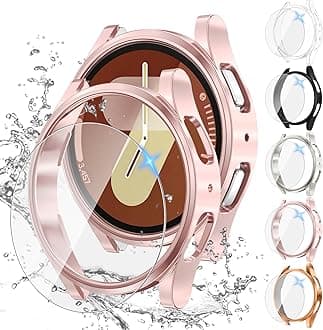 Tensea [5+5Pack for Samsung Galaxy Watch Screen Protector Case 40mm Accessories, Hard PC Bumper & HD Anti-Fog Tempered Glass Protective Film, Face Cover Set, Galaxy Watch Case for Women Men