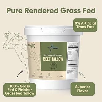 STELLAR CHEMICAL CORP Stellar Beef Tallow, 100% Grass-Fed and Finished, Good for Cooking, Baking and Frying, Food Grade, 5 lbs