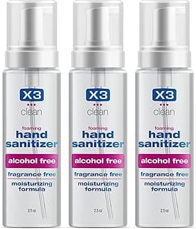 Foaming Hand Sanitizer, Alcohol and Fragrance Free, Kills 99.9% Germs, Moisturizing Formula, Travel Size 2.5 oz (3 Pack)