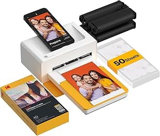 Dock Plus 4x6'' Photo Printer, 50 Sheets, Docking & Bluetooth Smartphone Printer for iPhone & Android, Instant Color Prints, 4PASS Dye Sublimation