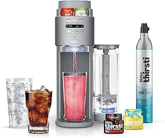 Ninja Thirsti Max Custom Hydration System, Soda Maker, Sparkling Water Maker, Custom Still & Sparkling Drinks, Compact Design, With 60L CO₂ Cylinder & Flavored Water Drops, Silver WC2002