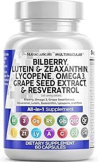 Clean Nutra Eye Vitamins with Bilberry Lutein and Zeaxanthin Supplements Lycopene 40mg Resveratrol Grape Seed Astaxanthin for Eyes - Eye Care Health Support Eye Vitamin and Mineral Supplement