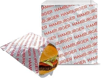 C&S Event Supply Co. Aluminum Foil Hamburger Sleeves - Water and Grease Resistance Sandwich Bags - BPA Free Burger Wrappers for Panini's, Pita Pockets, and Hot Sandwich (50, Red (Hamburger))