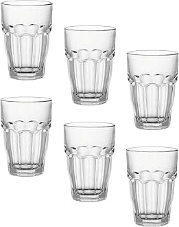 Bormioli Rocco Rock Bar Stackable Beverage, Set Of 6 Dishwasher Safe Drinking Glasses For Soda, Juice, Milk, Coke, Beer, Spirits – 12.5oz Durable Tempered Glass Water Tumblers For Daily Use