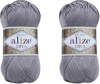 Alize Diva Microfiber Acrylic Yarn - Silk Effect Thread for Crochet & Lace Craft - 2 Skeins, 200gr, 767 yds (Smoky)