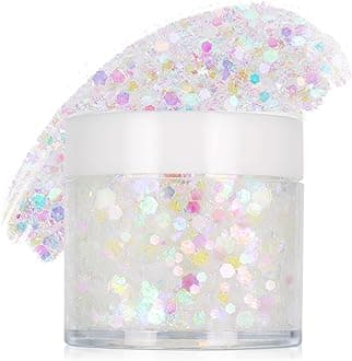 White Face Glitter Gel,Singer Concerts Festival Rave Accessories,Mermaid Body Glitter,Carnival Halloween Hair Glitter Sequins Face Glitter Paint Makeup,Sparkling Chunky for Women&Kids