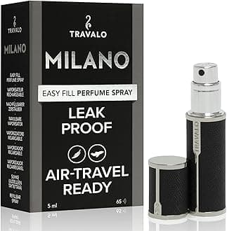 Travalo Milano Perfume Atomizer - Leak-Proof and TSA Approved for Air Travel - Reusable, Airtight, Easy Fill Mini Pump Sprayer - Lightweight Vegan Leather with Polished Metal Outer Shell - Black