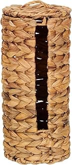 Household Essentials Wicker Toilet Paper Roll Holder, Handmade, Water Hyacinth Weave, Steel Frame, Removable Lid with Access Slot, and, Natural