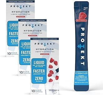PROTEKT Electrolyte Packets for Recovery & Hydration | Organic & Sugar-Free Electrolytes Drinks | Works Faster Than Powder Drink | On-The-Go Liquid Hydration Drink | Raspberry, 30 Pack